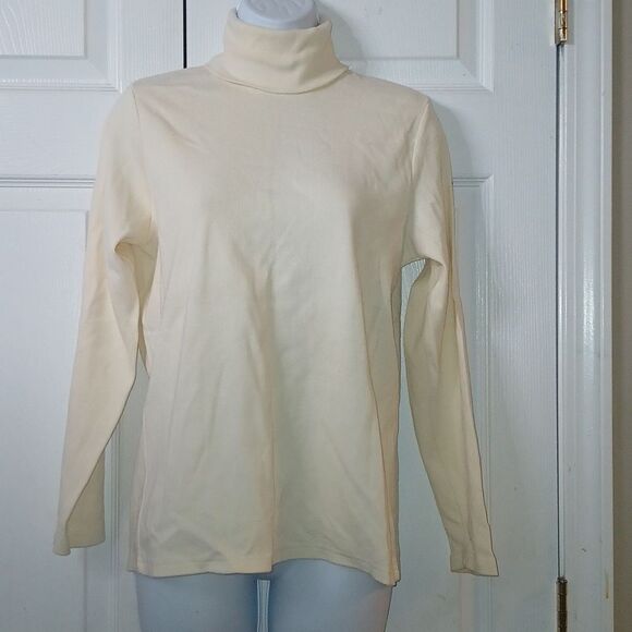 Chaus ivory colored ribbed long sleeve turtleneck  Sz L - Picture 1 of 5